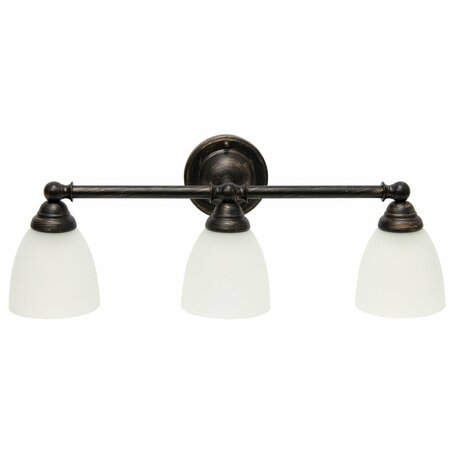 LALIA HOME Essentix Three Light Metal, Glass Shade Vanity Wall Mounted Fixture, Oil Rubbed Bronze LHV-1005-OR